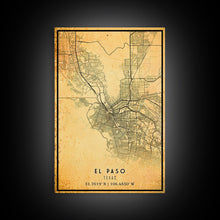 Load image into Gallery viewer, El Paso Texas Vintage Map Print, El Paso Map, Texas Map Art, El Paso City Road Map Poste, Vintage Gift Map, Travel Vacation Art, Rustic Map
