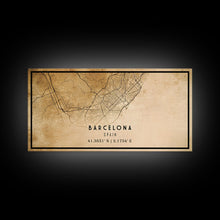 Load image into Gallery viewer, Barcelona Spain map print poster or framed canvas, Barcelona map print poster canvas, Spain city map print poster canvas, Vintage Travel Art

