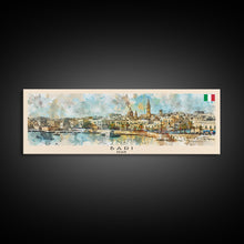 Load image into Gallery viewer, Bari Italy Panoramic Travel Poster, Framed Canvas Print or Metal Wall Art, Travel Art, Home Decor, Panoramic Painting, Midcentury Art
