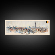 Carregar imagem no visualizador da galeria, Bruges Belgium Panoramic Travel Poster, Framed Canvas Print or Metal Wall Art, Travel Art, Home Decor, Panoramic Painting, Midcentury Art
