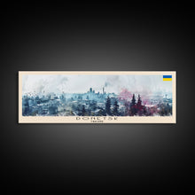 Load image into Gallery viewer, Donetsk Ukraine Panoramic Travel Poster, Framed Canvas Print or Metal Wall Art, Travel Art, Home Decor, Panoramic Painting, Midcentury Art

