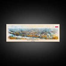 Carregar imagem no visualizador da galeria, Gliwice Poland Panoramic Travel Poster, Framed Canvas Print or Metal Wall Art, Travel Art, Home Decor, Panoramic Painting, Midcentury Art
