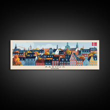 Carregar imagem no visualizador da galeria, Aarhus Denmark  Panoramic Travel Poster, Framed Canvas Print or Metal Wall Art, Travel Art, Home Decor, Panoramic Painting, Midcentury Art
