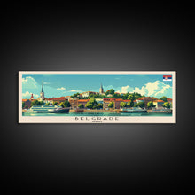 Cargar imagen en el visor de la galería, Belgrade Serbia Panoramic Travel Poster, Framed Canvas Print or Metal Wall Art, Travel Art, Home Decor, Panoramic Painting, Midcentury Art
