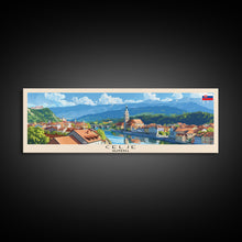 Cargar imagen en el visor de la galería, Celje Slovenia Panoramic Travel Poster, Framed Canvas Print or Metal Wall Art, Travel Art, Home Decor, Panoramic Painting, Midcentury Art
