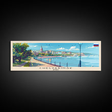 Cargar imagen en el visor de la galería, Chelyabinsk Russia Panoramic Travel Poster, Framed Canvas Print or Metal Wall Art, Travel Art, Home Decor, Panoramic Painting, Midcentury Art
