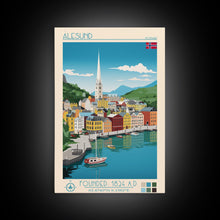 Carregar imagem no visualizador da galeria, Ålesund Norway Travel Poster Framed Canvas Print, Midcentury Modern Art, Pop Art Wall Decor, Living Room Art, Scenic Wall Art
