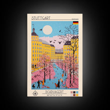 Load image into Gallery viewer, Stuttgart Germany Travel Poster Framed Canvas Print, Midcentury Modern Art, Pop Art Wall Decor, Living Room Art, Vacation Gift
