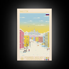 Load image into Gallery viewer, Yakutsk Russia Travel Poster Framed Canvas Print, Midcentury Modern Art, Pop Art Wall Decor, Living Room Art, Home Decoration
