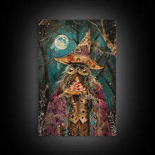 Load image into Gallery viewer, Ghostly Wizard Having A  Slice of Pizza, Funny Halloween Decor, Framed Canvas Print
