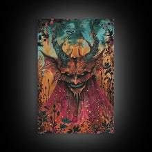 Load image into Gallery viewer, Dark Demon with Menacing Smile Framed Canvas Print, Halloween Art, Creepy Wall Art, Spooky Home Decor, Scary Art, Creepy Living Room Decor
