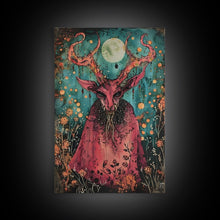 Load image into Gallery viewer, Enchanted Demon Under Full Moon Framed Canvas Print, Halloween Art, Creepy Wall Art, Spooky Home Decor, Art, Haunting Living Room Decor
