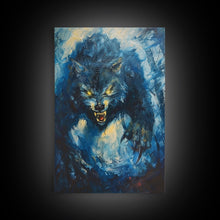 Load image into Gallery viewer, Ferocious Werewolf Growling in Forest | Halloween Wall Art | Spooky Home Decor | Creepy Werewolf Howling Painting | Framed Canvas Print
