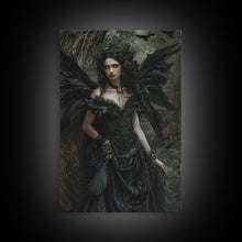 Load image into Gallery viewer, Dark Angel with Glowing Eyes in Haunted Forest - Mysterious Gothic Framed Canvas Print, Halloween Wall Art Decor
