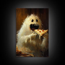 Load image into Gallery viewer, The Pizza Ghost, Framed Canvas Print, Funny Halloween Wall Art

