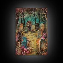 Load image into Gallery viewer, Spooky Graveyard Framed Canvas Print, Halloween Wall Art, Haunted Cemetery, Gothic Vibes, Spooky Decor, Haunted Scene, Halloween Decoration
