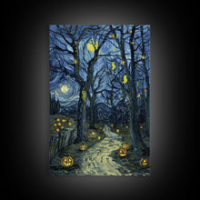 Load image into Gallery viewer, Dark Steamy Train at Night Framed Canvas Print, Halloween Wall Art, Spooky Train Station Decor, Haunted Transportation Artwork, Ghostly Art
