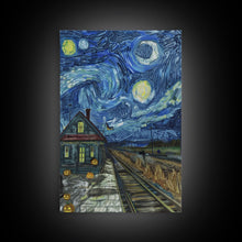 Load image into Gallery viewer, Enchanted Graveyard with Lanterns Framed Canvas Print, Wall Art, Spooky Home Decor, Halloween Cemetery Art, Mystical Art, Haunted Graveyard
