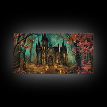 Load image into Gallery viewer, Haunted House In The Woods, Framed Canvas Print, Spooky Wall Art, Spooky Season, Halloween Products, Halloween Unique Gift
