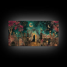 Load image into Gallery viewer, Banshee In The Graveyard, Framed Canvas Print, Halloween Decor, Spooky Season Wall Art, Halloween Gift Idea
