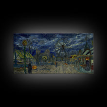 Load image into Gallery viewer, Spooky Haunted Carnival, Framed Canvas Print, Starry Night Inspired Spooky Season Wall Art, Halloween Prop
