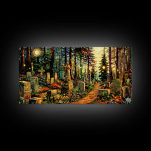 Load image into Gallery viewer, Colorful Haunted Grave Yard In The Spring Time, Framed Canvas Print, Spooky Wall Art, Halloween Spooky Season Decor
