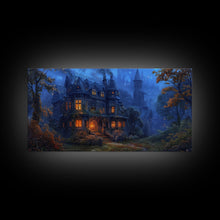 Load image into Gallery viewer, Dark Academia Victorian Mansion Framed Canvas Print, Victorian Oil Painting, Spooky Vibes Halloween Wall Art
