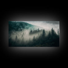 Carregar imagem no visualizador da galeria, Foggy Forest wall art, relaxing art, zen art, framed canvas print, foggy landscape, trendy decor

