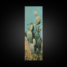Load image into Gallery viewer, Botanical Desert Art Print of Cactus Framed on Canvas, Framed Western Art, Colorful Landscape Painting, Vertical Art for Living Room
