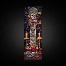 Load image into Gallery viewer, Dia De Los Muertos Sugar Skull Canvas Painting, Gothic Wall Art Print, Skinny Framed Canvas Art, Colorful Day of The Dead Poster Art
