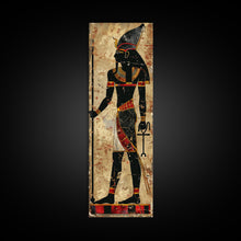 Load image into Gallery viewer, Egyptian Art Depiction of Osiris - Framed Canvas Print, Midcentury Modern Wall Art, Skinny Art, Tall Art, Living Room Decor

