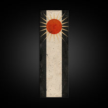 Carregar imagem no visualizador da galeria, Abstract Sunburst Design on Distressed Background - Framed Canvas Print, Midcentury Modern Art, Skinny Art, Tall Art, Living Room Wall Decor
