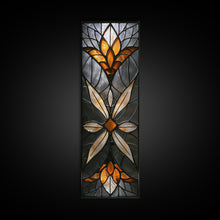 Carregar imagem no visualizador da galeria, Amber and White Stained Glass Floral Design - Framed Canvas Print, Midcentury Modern Art, Skinny Art, Tall Art, Living Room Wall Decor, Boho Art
