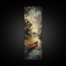 Carregar imagem no visualizador da galeria, Antique Canoe Framed Canvas Print, lake House Decor, Lake Life Wall Art, Tall Wall Art For Small Spaces
