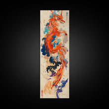 Load image into Gallery viewer, Majestic Red Dragon Soars Skinny Art Tall Art Japanese Ukiyo-e Inspired Mythical Creature Framed Canvas Print
