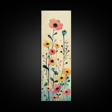 Carregar imagem no visualizador da galeria, Bright Field of Wildflowers Skinny Art Tall Art Japanese Ukiyo-e Inspired Floral Print Framed Canvas Wall Art
