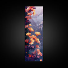 Load image into Gallery viewer, Ethereal Autumn Ginkgo Leaves Skinny Art Tall Art Japanese Ukiyo-e Inspired Botanical Framed Canvas Print
