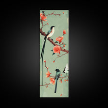 Load image into Gallery viewer, Elegant Birds on Branches Skinny Art Tall Art Japanese Ukiyo-e Inspired Bird and Nature Framed Canvas Print
