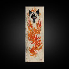 Load image into Gallery viewer, Fiery Kitsune Spirit Skinny Art Tall Art Japanese Ukiyo-e Inspired Mythical Creature Framed Canvas Print
