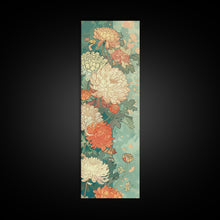 Load image into Gallery viewer, Skinny Art of Chrysanthemums in Soft Pastels with Intricate Petal Design on Framed Canvas Print
