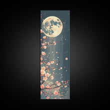 Carregar imagem no visualizador da galeria, Full Moon with Cherry Blossom Ukiyo-e Art, Framed Canvas Print Perfect for Skinny and Tall Spaces, Japanese Style Art
