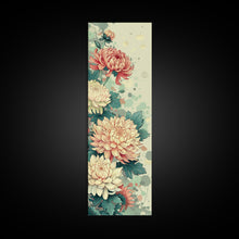 Cargar imagen en el visor de la galería, Chrysanthemums in Traditional Japanese Art, Ukiyo-e Style Framed Canvas Print Perfect for Tall and Skinny Spaces
