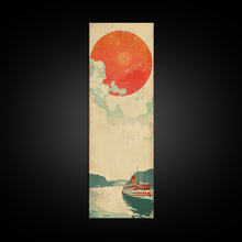 Load image into Gallery viewer, Large Red Sun Over River, Japanese Art Inspired by Ukiyo-e, Framed Canvas Print for Tall Skinny Wall Spaces
