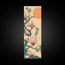 Load image into Gallery viewer, Delicate Magnolia Blossoms in Ukiyo-e Style, Tall Skinny Framed Canvas Print, Japanese Art for Vertical Spaces
