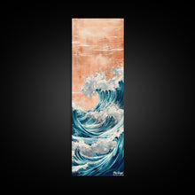 Load image into Gallery viewer, Majestic Wave, Peach Sky, Japanese Art, Skinny Art, Tall Art, Framed Canvas Print, Ukiyo-e Style
