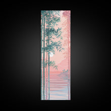 Load image into Gallery viewer, Bamboo Forest, Soft Pink Light, Japanese Art, Skinny Art, Tall Art, Framed Canvas Print, Ukiyo-e Style
