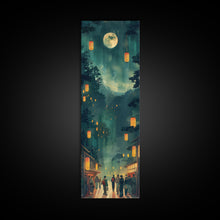 Load image into Gallery viewer, Framed Canvas Print Of A Nighttime Japanese Festival Scene With Lanterns And Pine Trees, Traditional Wall Art Ready To Hang
