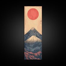 Load image into Gallery viewer, Mount Fuji Under a Red Sun Skinny Art Ukiyo-e Tall Framed Canvas Print Inspired by Japanese Landscape
