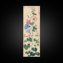 Load image into Gallery viewer, Skinny Art Tall Art Framed Canvas Print Stylized Morning Glory Blossoms In Subtle Pastel Hues Ukiyo-e Japanese Style Art Wood Block Print

