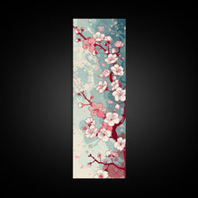 Load image into Gallery viewer, Delicate Pink Flowers On Branch Gentle Tones Skinny Art Tall Art Framed Canvas Print Japanese Style Art Ukiyo-e Art Wood Block Print Floral
